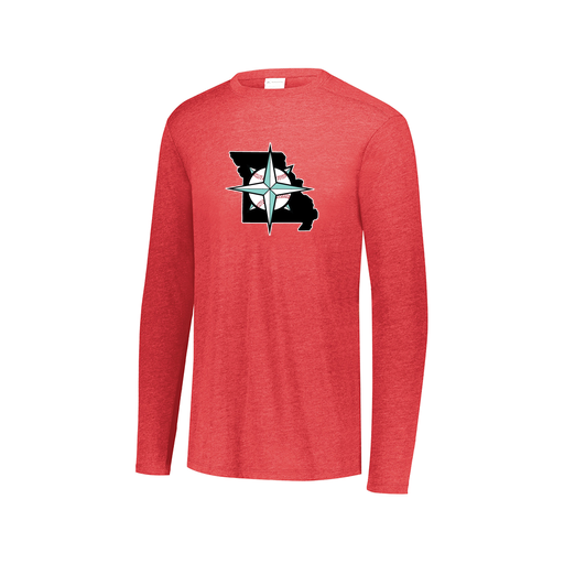 [3075.V96.XS-LOGO3] Decker Men's Tri-Blend T-Shirt - Long Sleeve (Adult XS, Red, Logo 3)